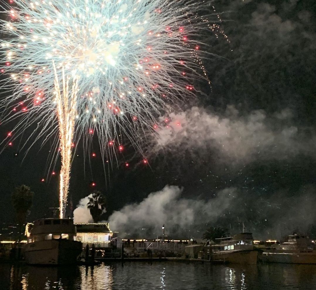 Massive fireworks over a Santa Barbara's Stearns Wharf.